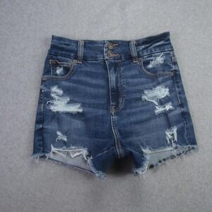 American Eagle Shorts Womens 0 Blue High Waist Distressed Ripped Raw Hem Denim